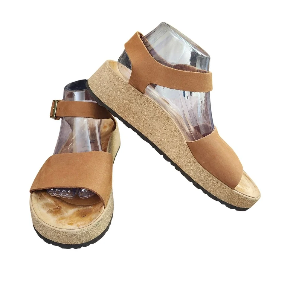 Papillio Birkenstock Glenda Tan Nubuck Leather Platform Wedge Sandals 41 L10 M8